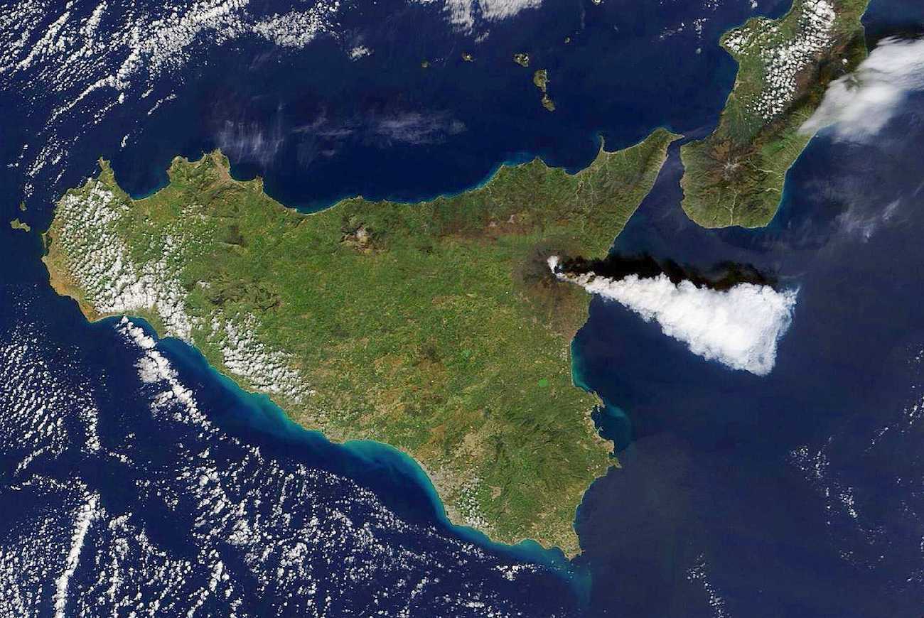 Satellite view of the active volcano