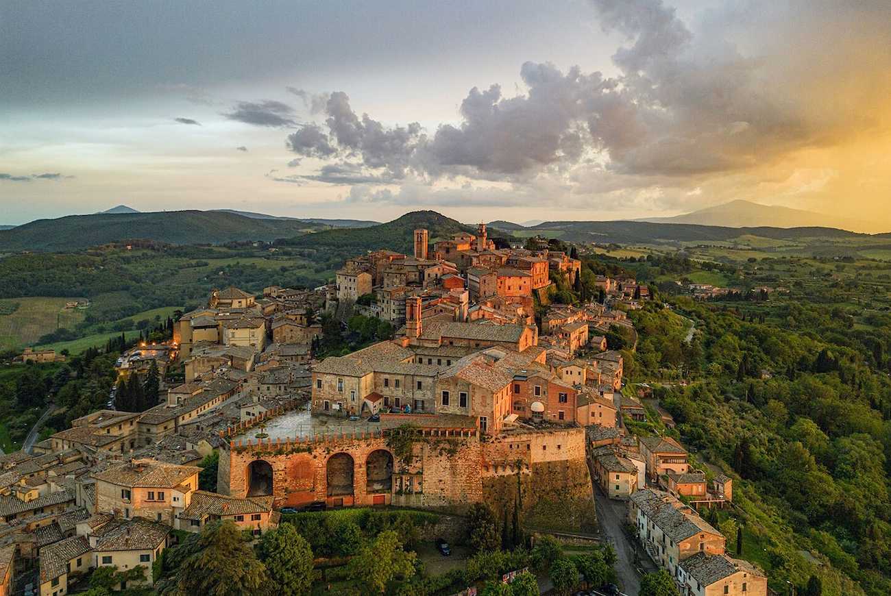 Montepulciano aerial view at sunrise